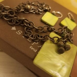 Silpada Rare Green Mother of Pear Necklace+earrings